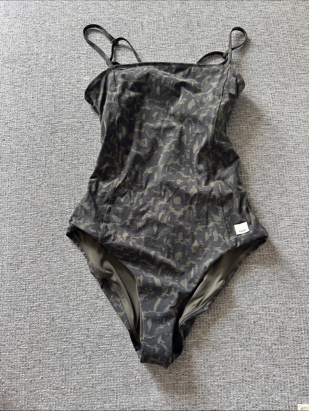 Vuori Olive one piece bathing suit in camo